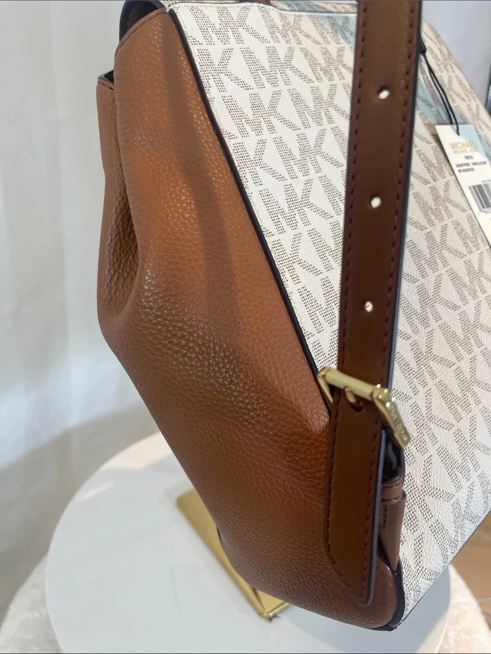 Michael Kors White & Brown MK Signature Satchel